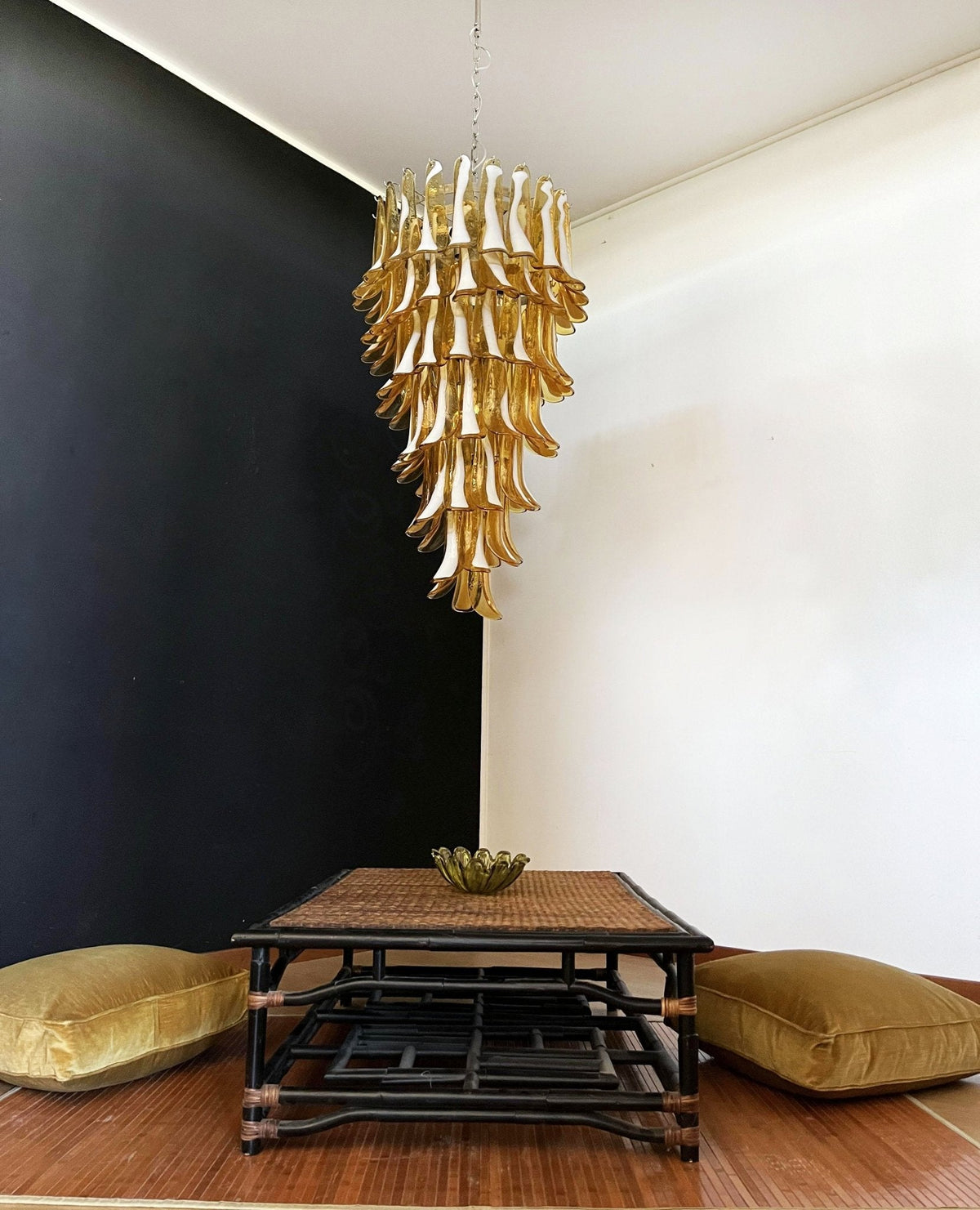 Glass Amber Petals Spiral Chandelier