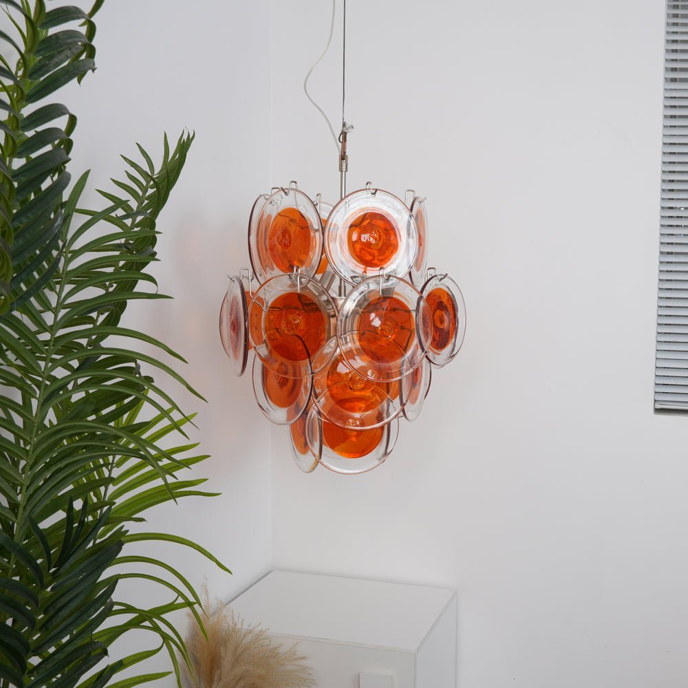 Orange Transparent Glass Disc Chandelier