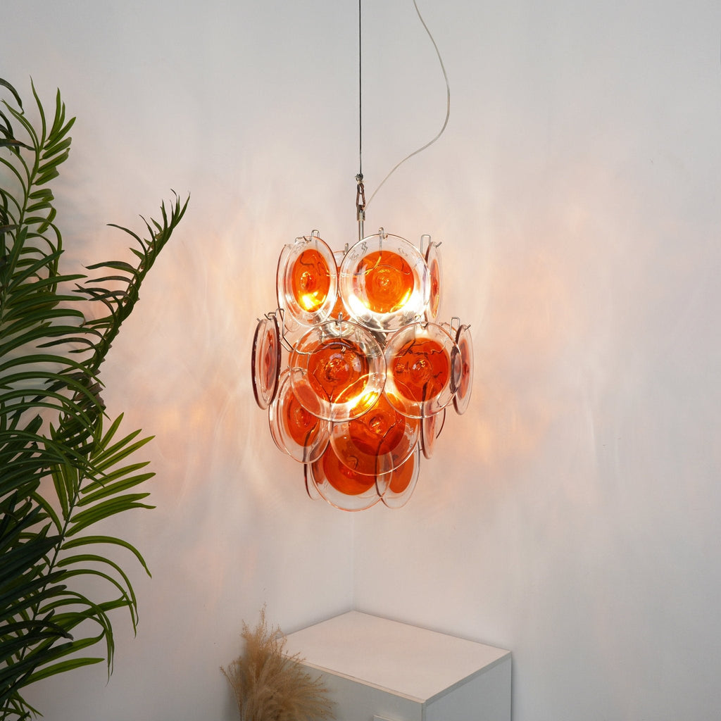 Orange Transparent Glass Disc Chandelier