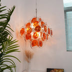 Orange Transparent Glass Disc Chandelier