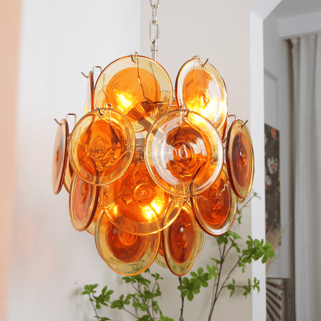 Orange Transparent Glass Disc Chandelier
