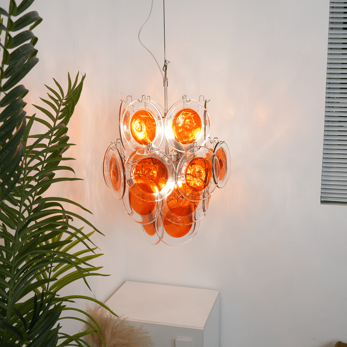 Orange Transparent Glass Disc Chandelier