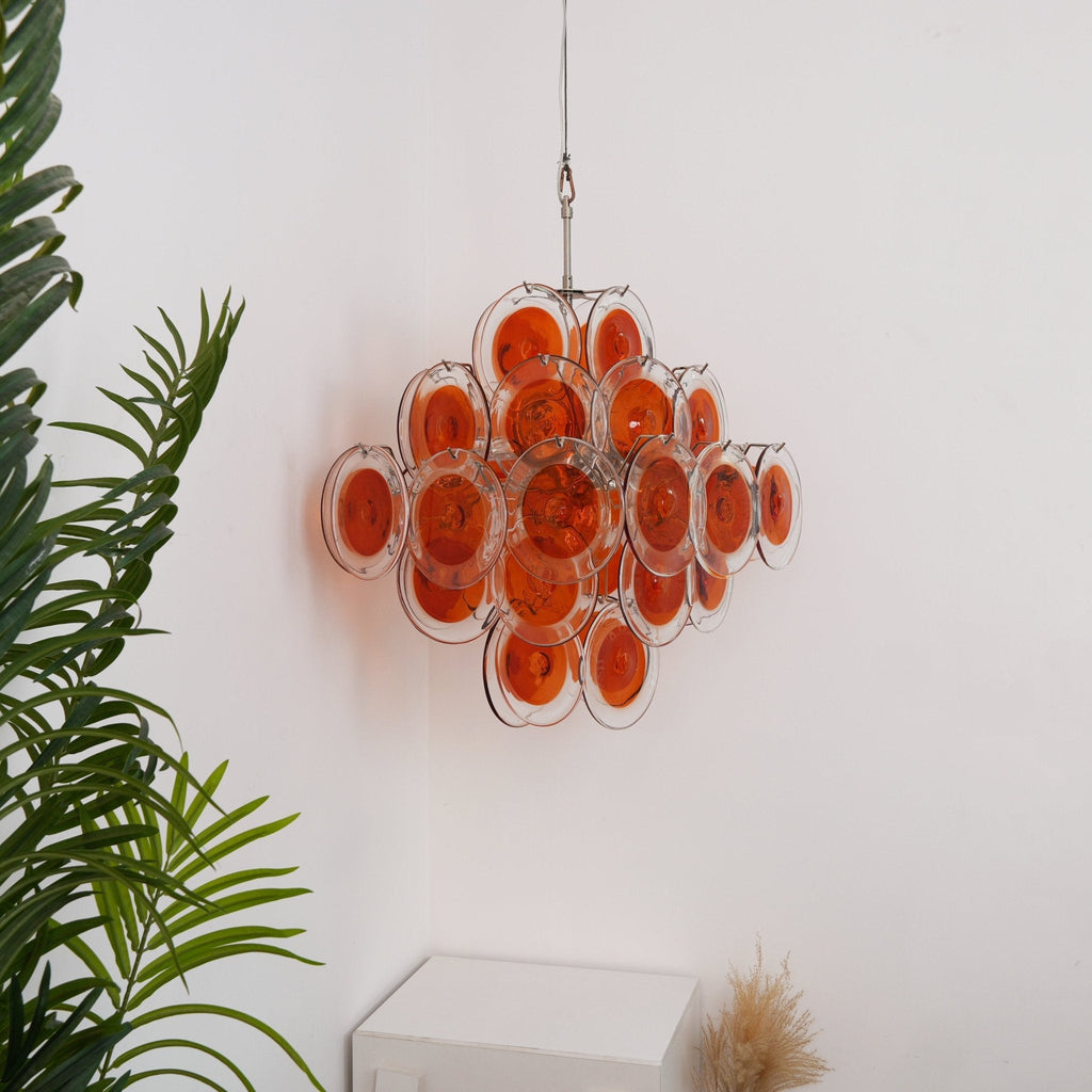 Orange Transparent Glass Disc Chandelier
