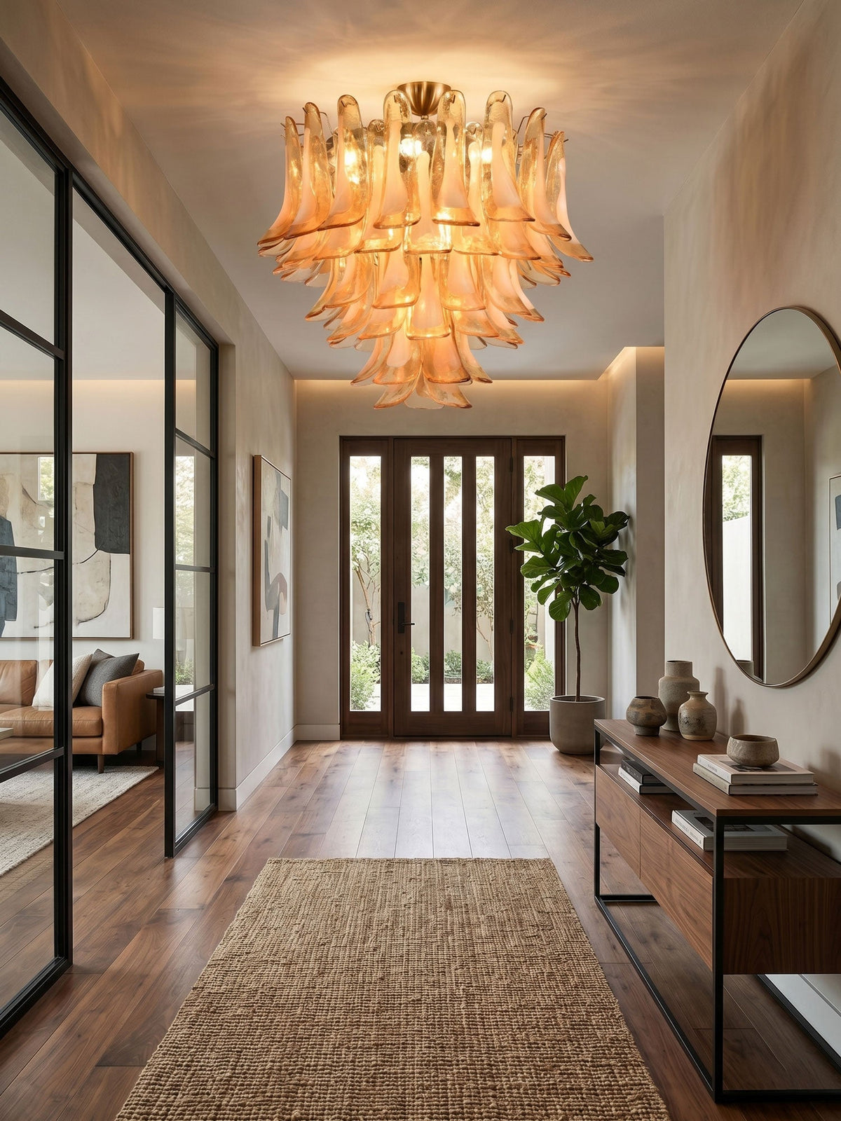 Amber Petal Glass Ceiling Lamp