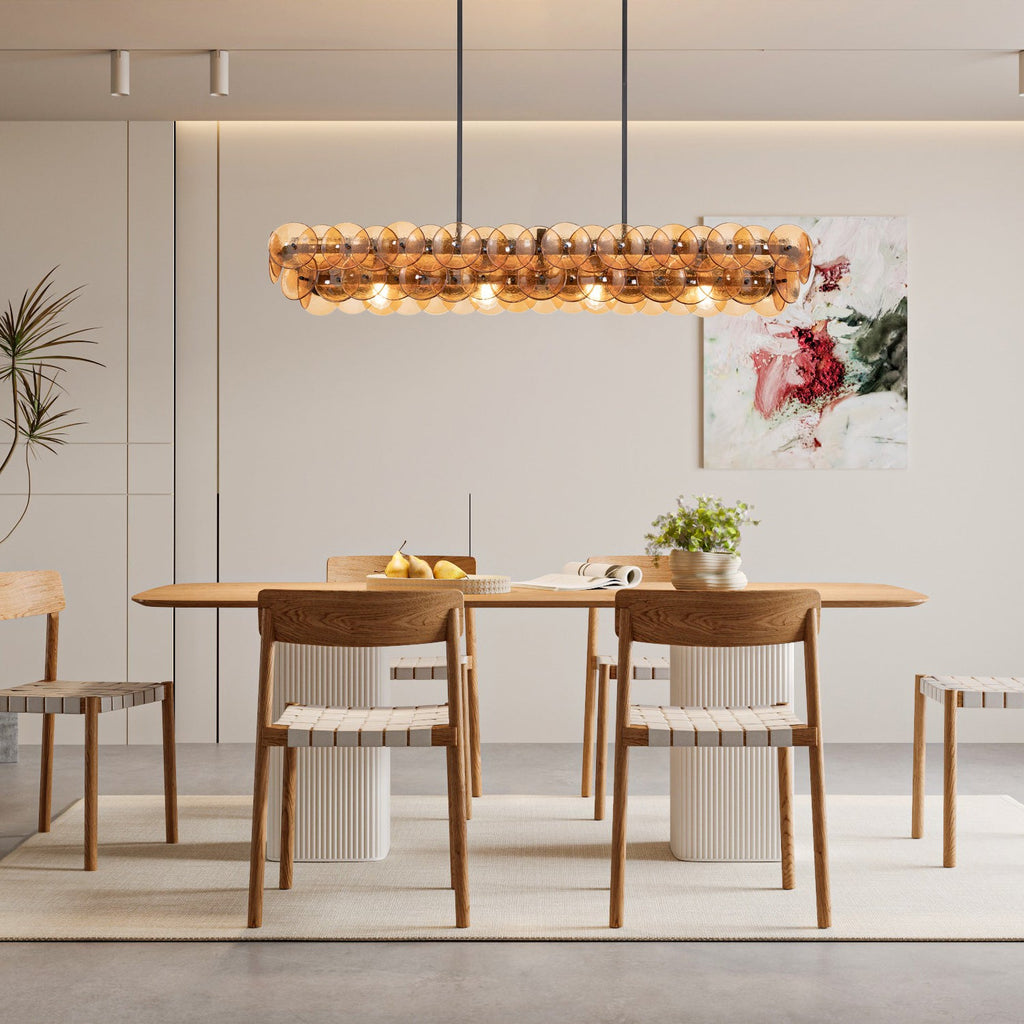 Pressed Glass Disc Linear Chandelier