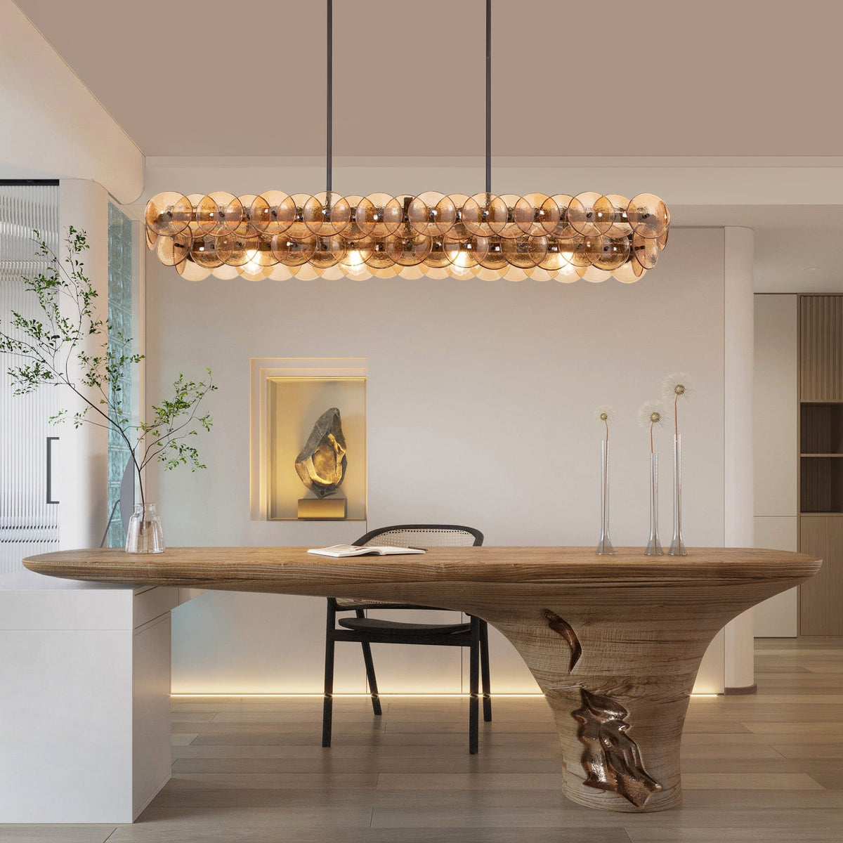 Pressed Glass Disc Linear Chandelier