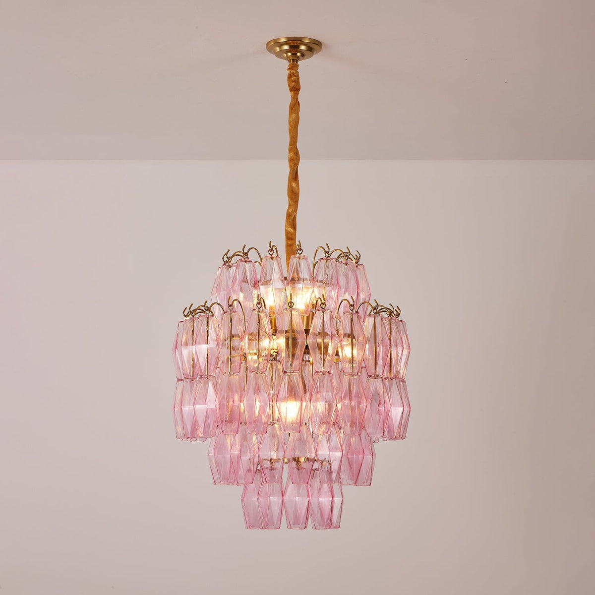 Pink Glass Prism Chandelier