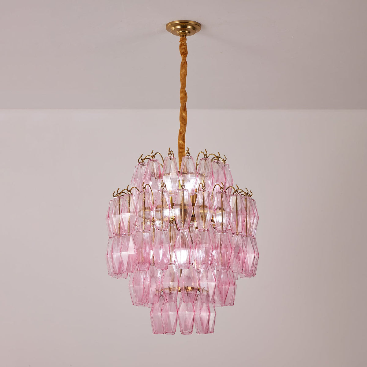 Pink Glass Prism Chandelier