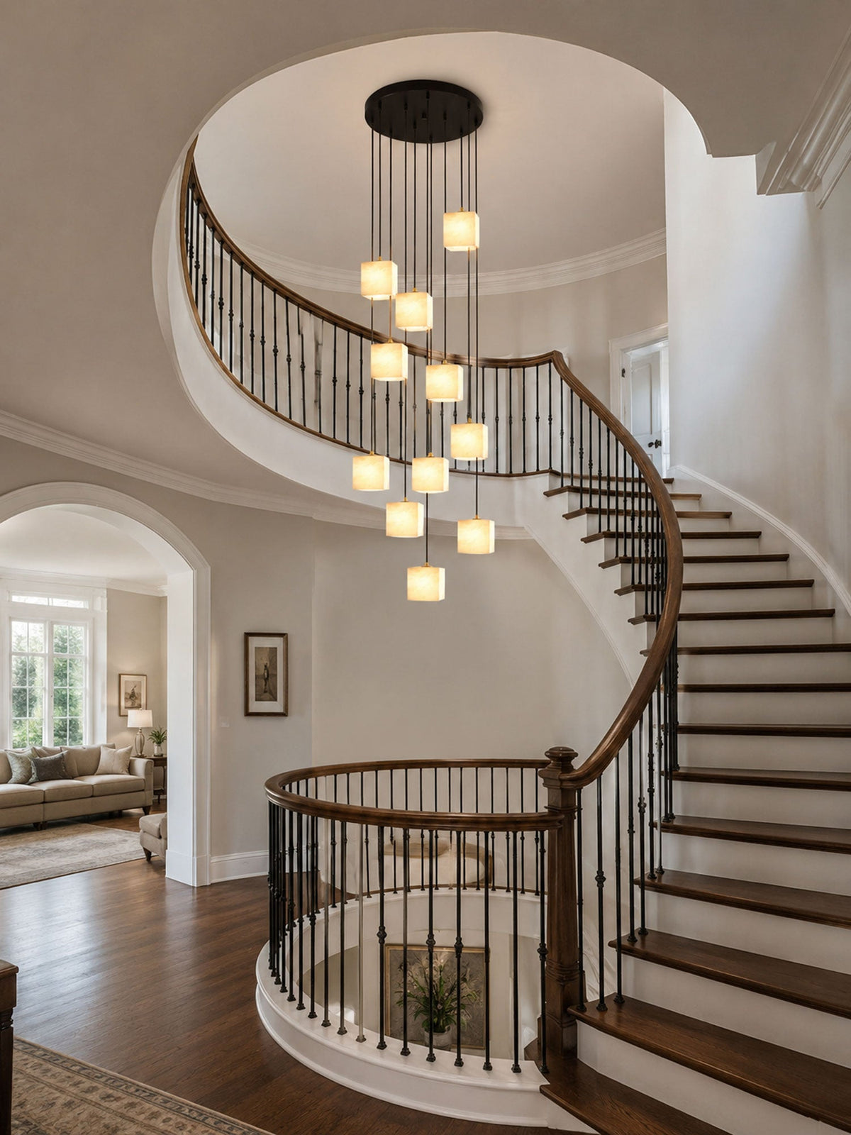 Square Alabaster Staircase Chandelier