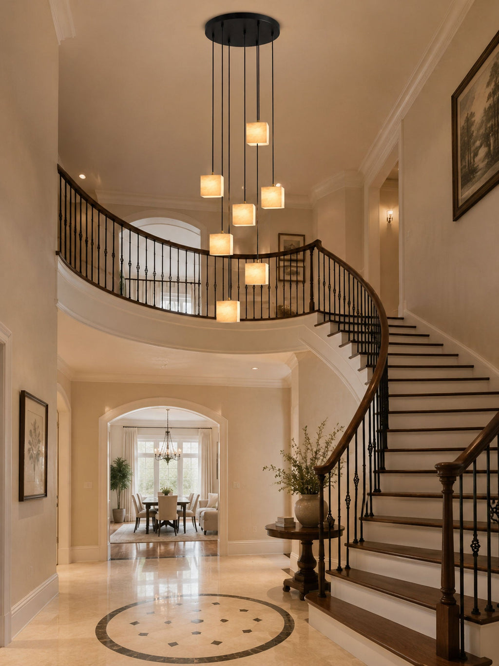 Square Alabaster Staircase Chandelier