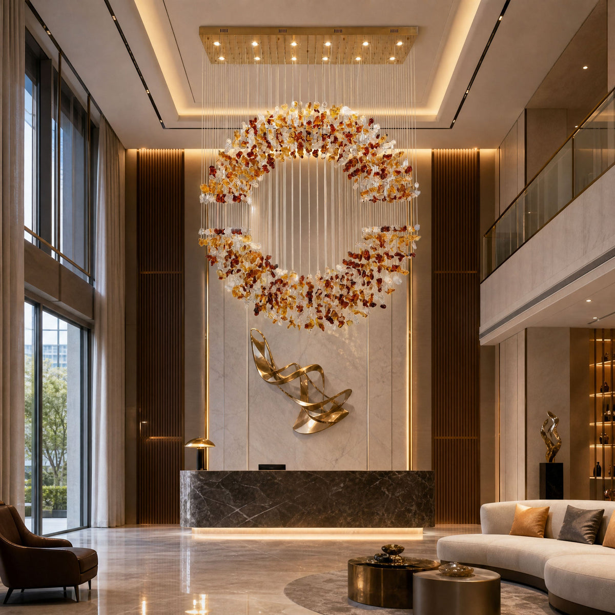 Amber Crystal Halo Chandelier