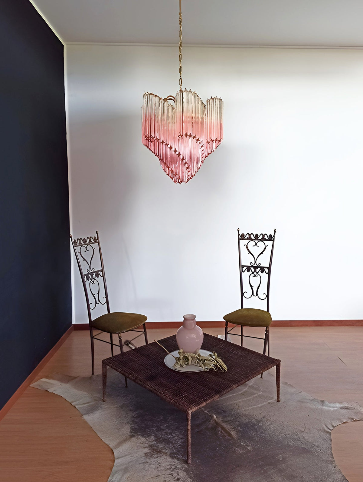 Glass Pink Prism Chandelier