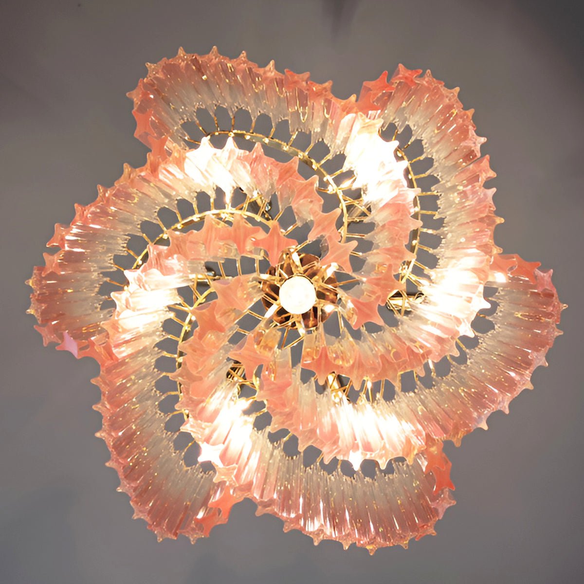 Glass Pink Prism Chandelier