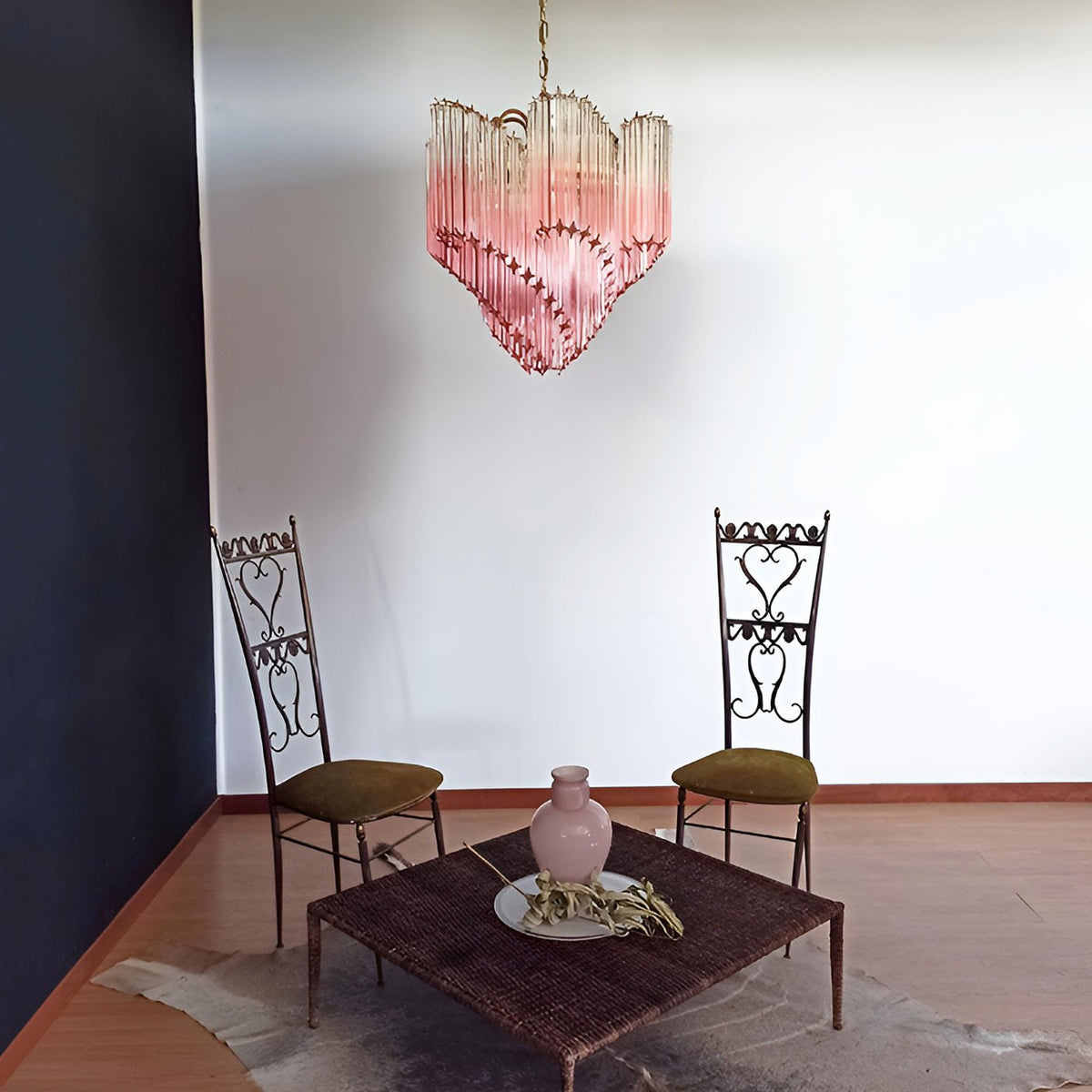 Glass Pink Prism Chandelier