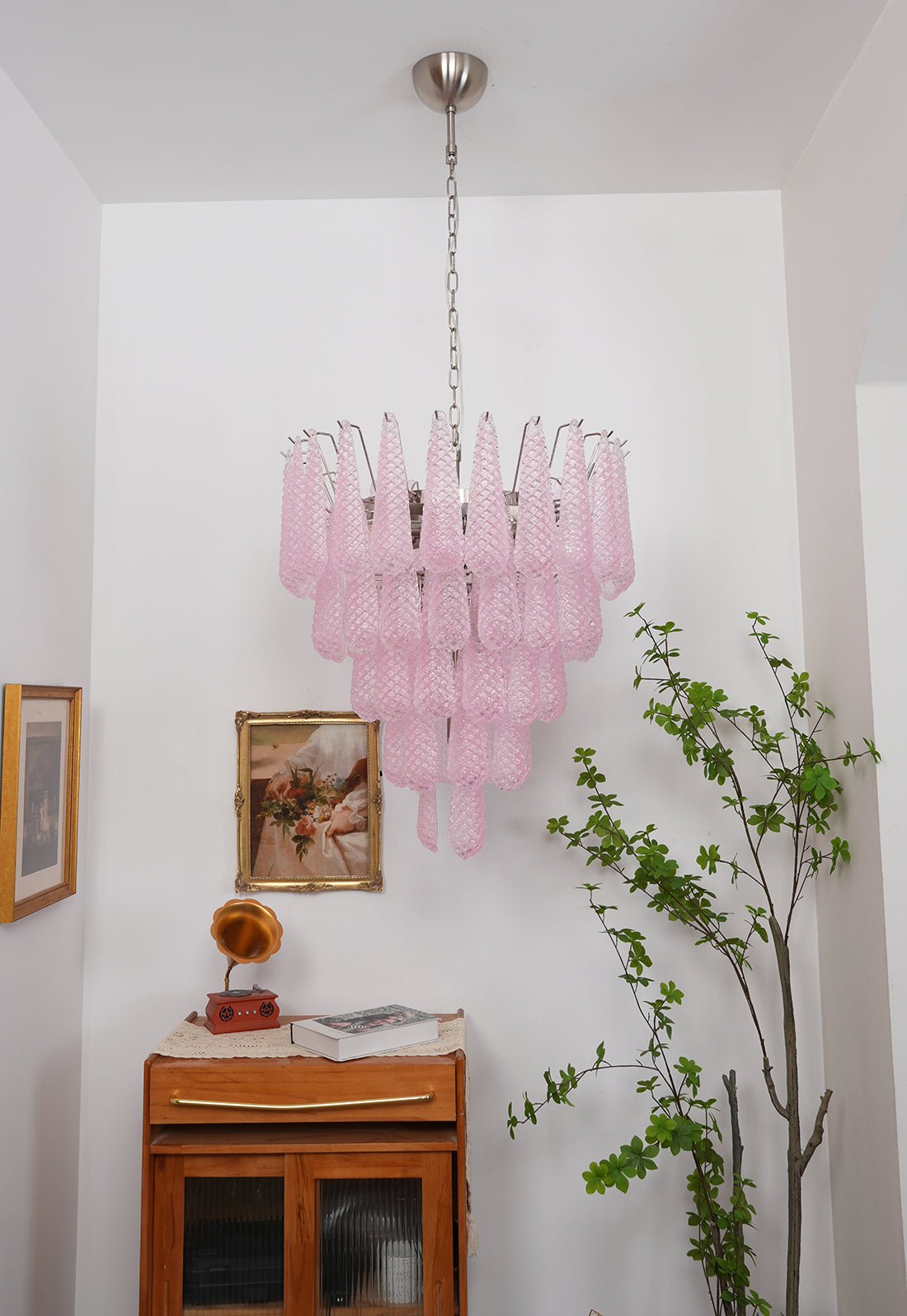 Pink Glass Dewdrop Chandelier