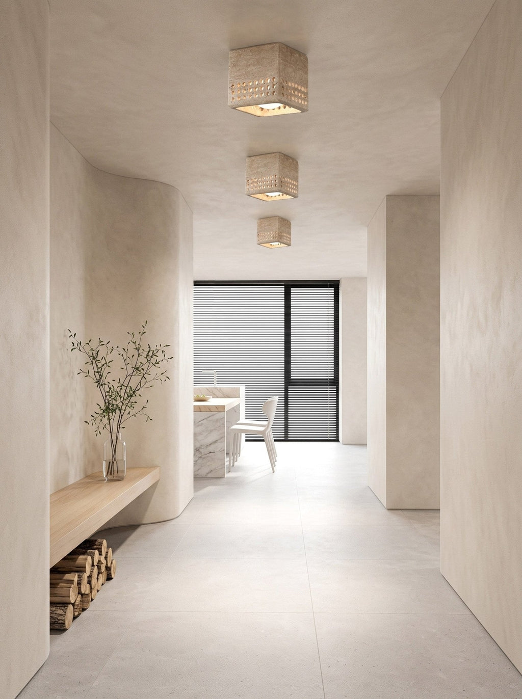 Grotto Travertine Flush Mount Light