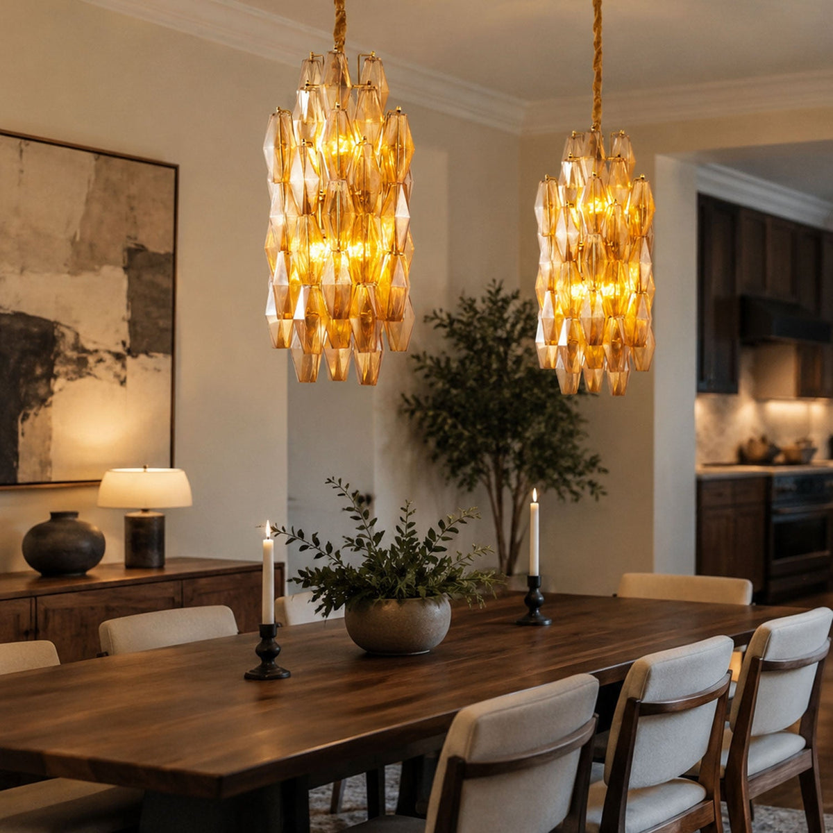 Amber Prism Long Chandelier