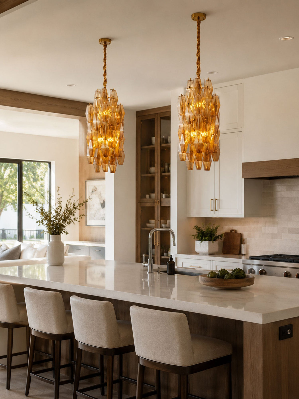 Amber Prism Long Chandelier