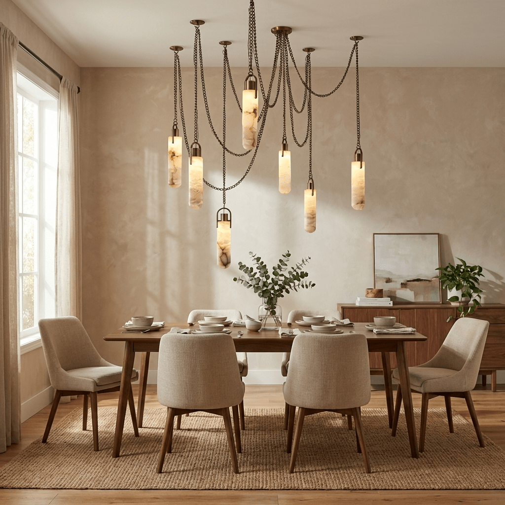 Cylindrical Cluster Alabaster Chandelier