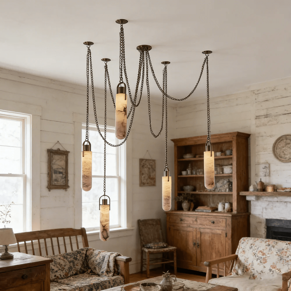 Cylindrical Cluster Alabaster Chandelier