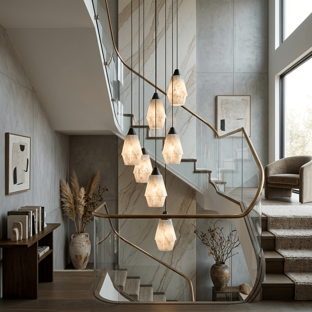 Faceted Alabaster Cluster Chandelier