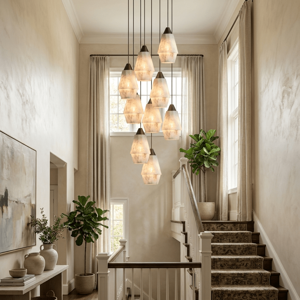Faceted Alabaster Cluster Chandelier