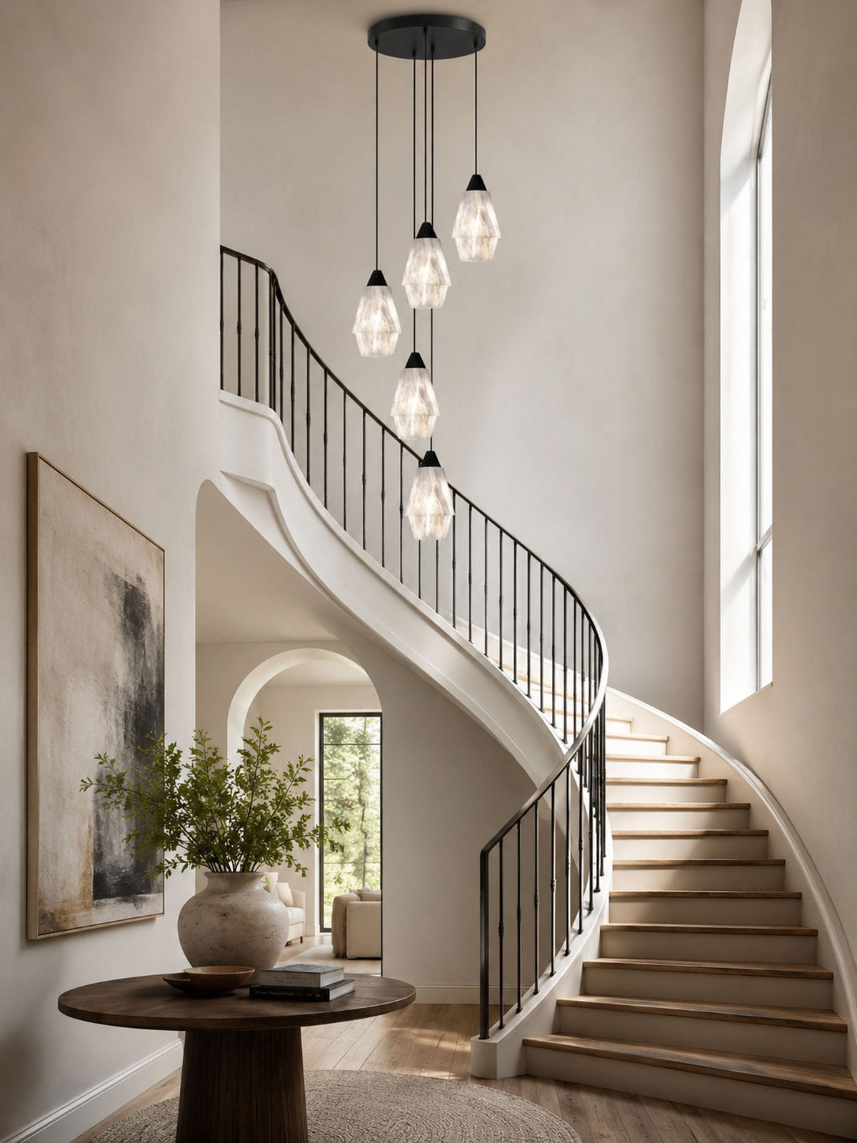 Faceted Alabaster Cluster Chandelier