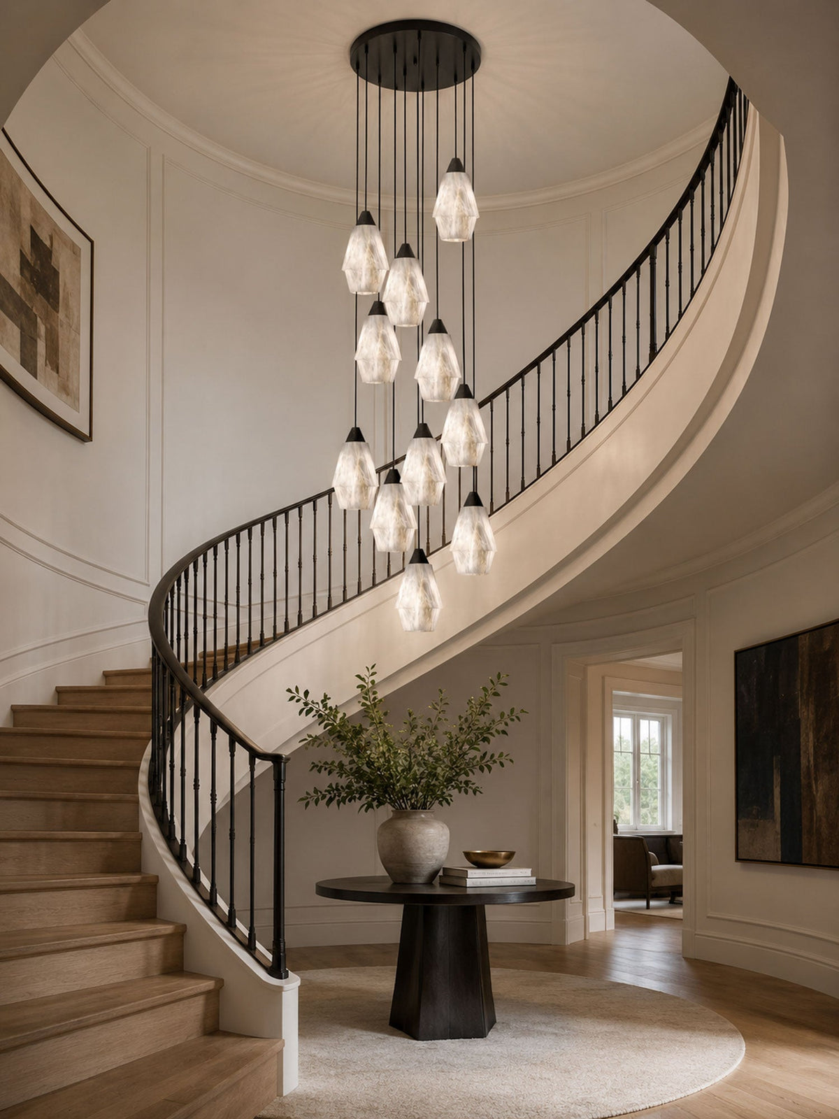 Faceted Alabaster Cluster Chandelier