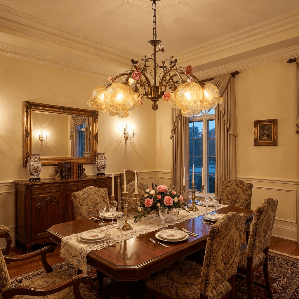 Antique Brass Rose Chandelier