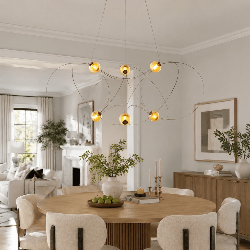 Amber Glass Orb Loop Chandelier