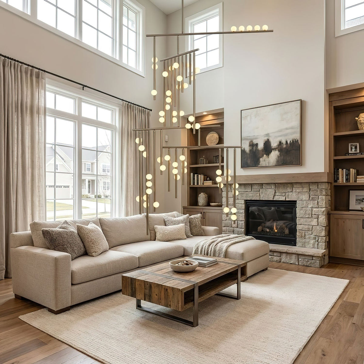 Brass Glass Drop Chandelier