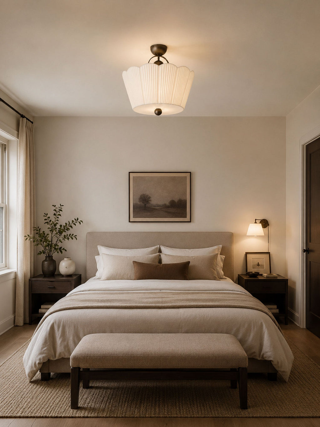 Flora Pleated Fabric Semi-Flush Mount