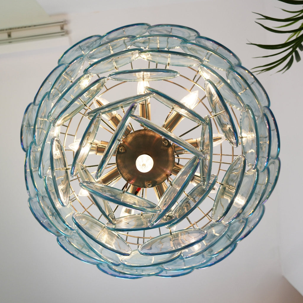Blue Glass Disc Chandelier
