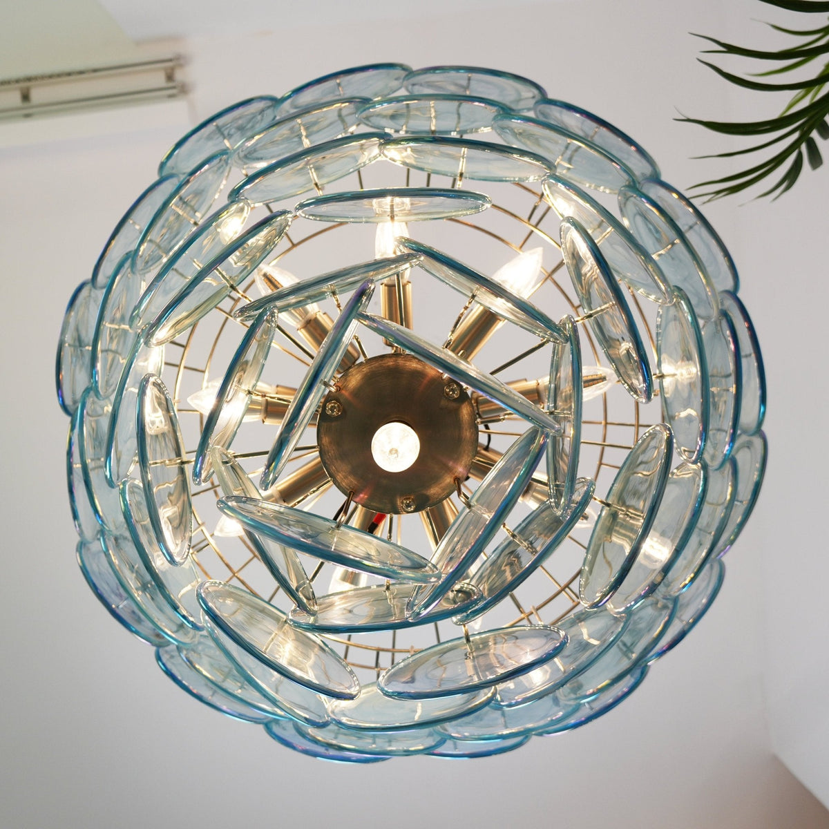 Blue Glass Disc Chandelier