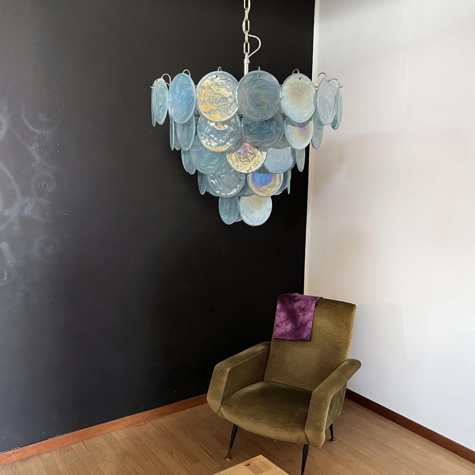 Blue Glass Disc Chandelier