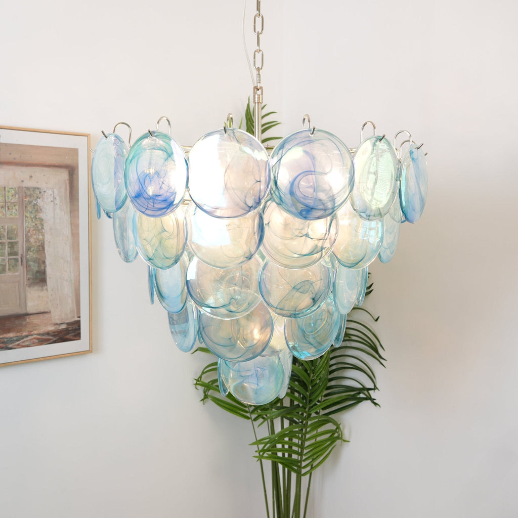 Blue Glass Disc Chandelier