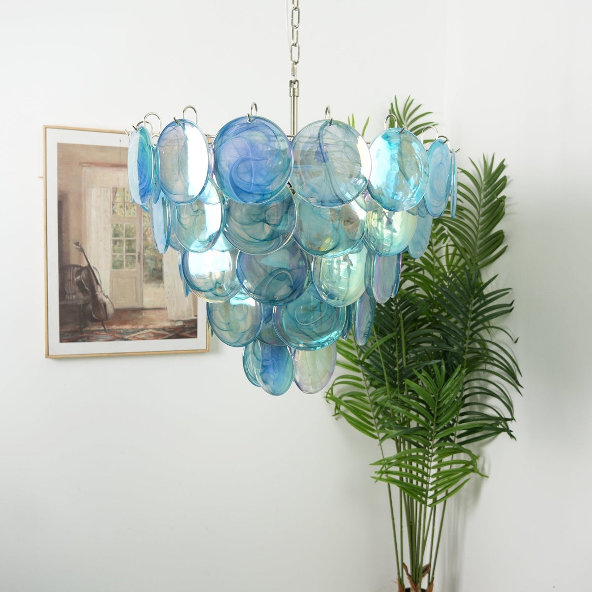 Blue Glass Disc Chandelier