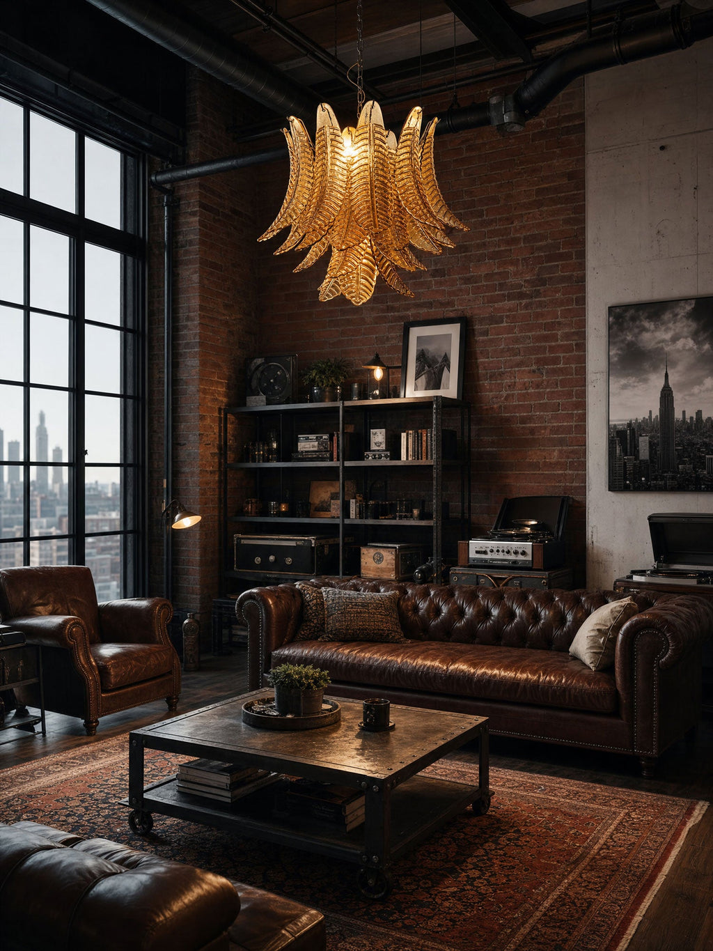 Amber Glass Leaf Chandelier