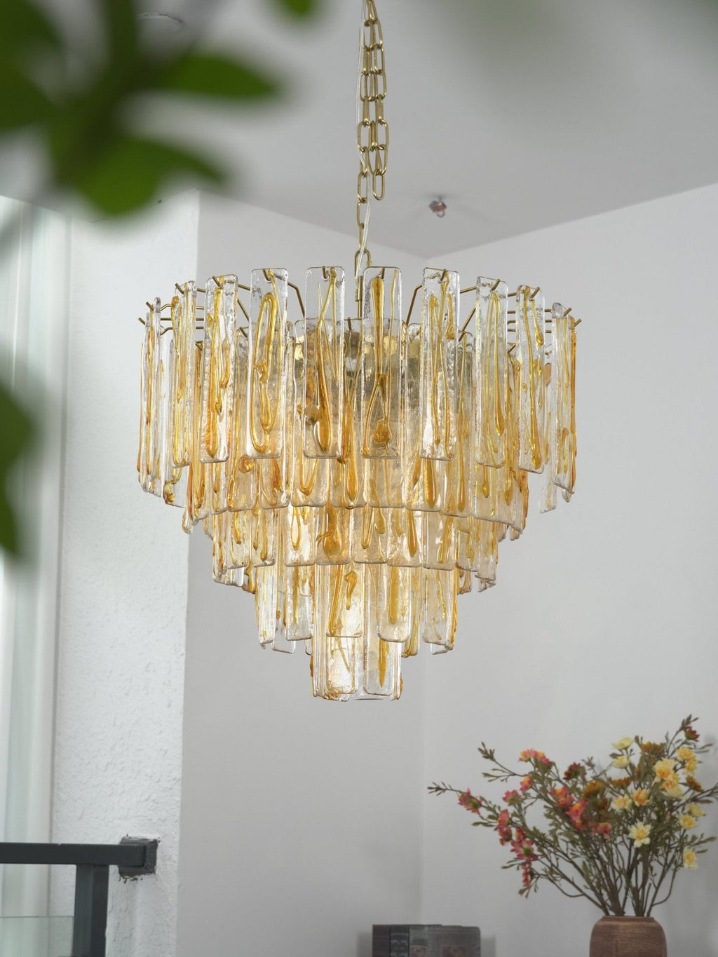 Golden Amber Glass Chandelier