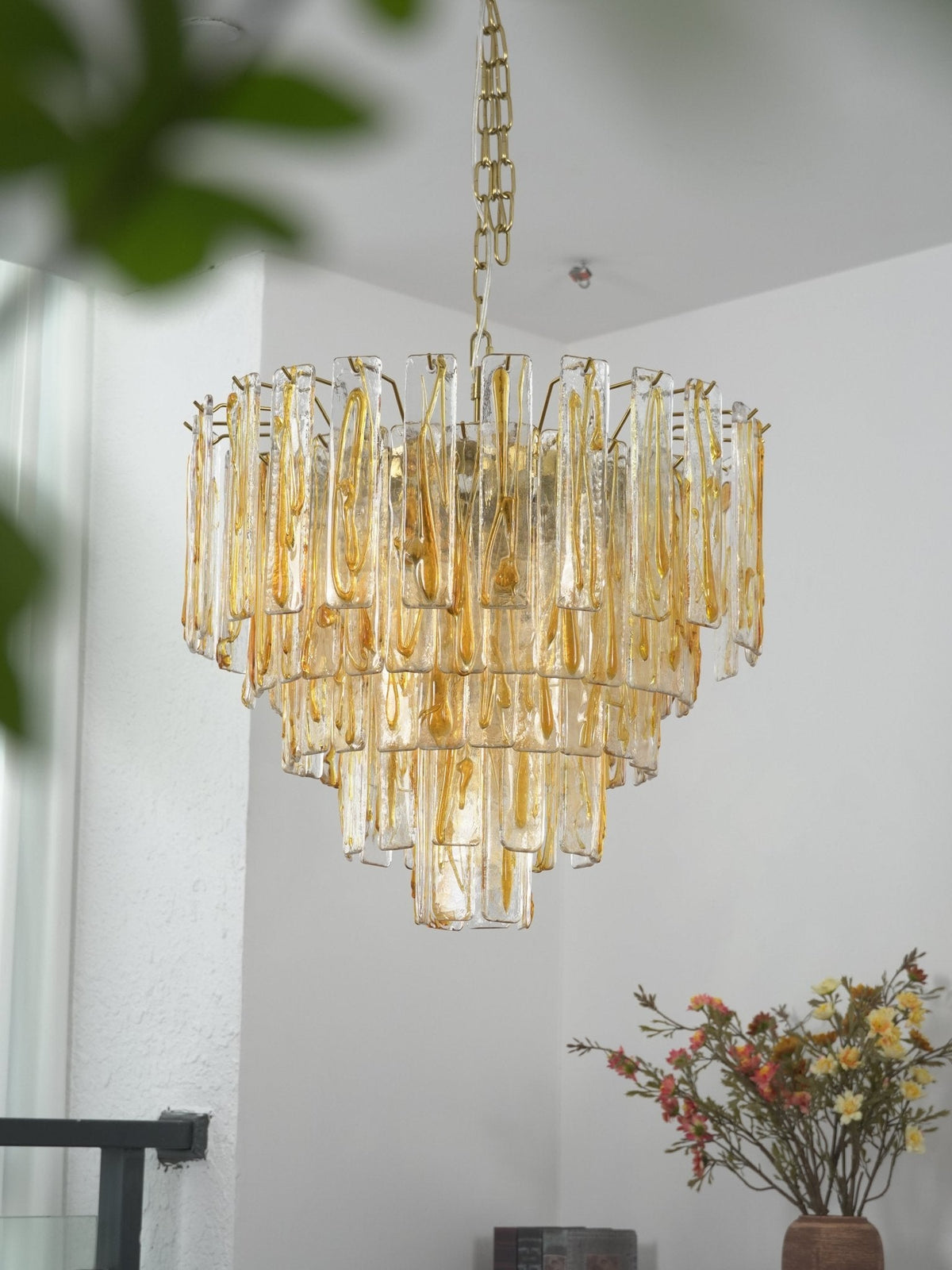 Golden Amber Glass Chandelier