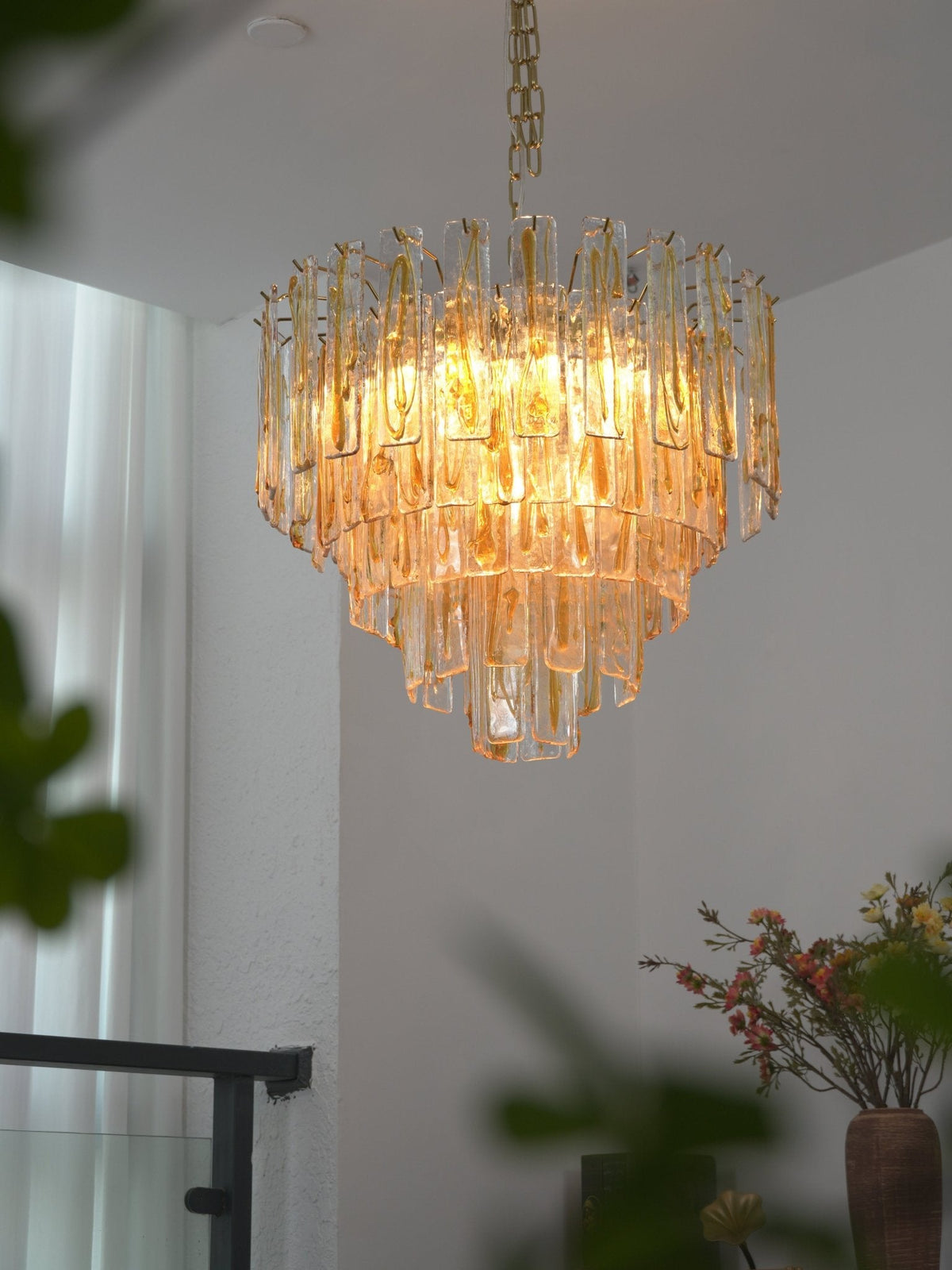 Golden Amber Glass Chandelier