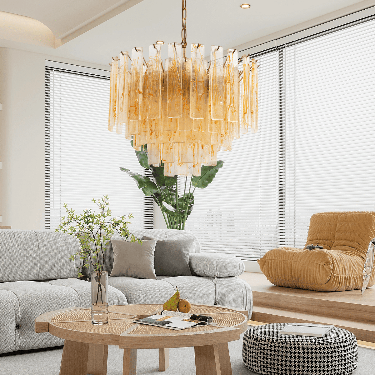 Golden Amber Glass Chandelier