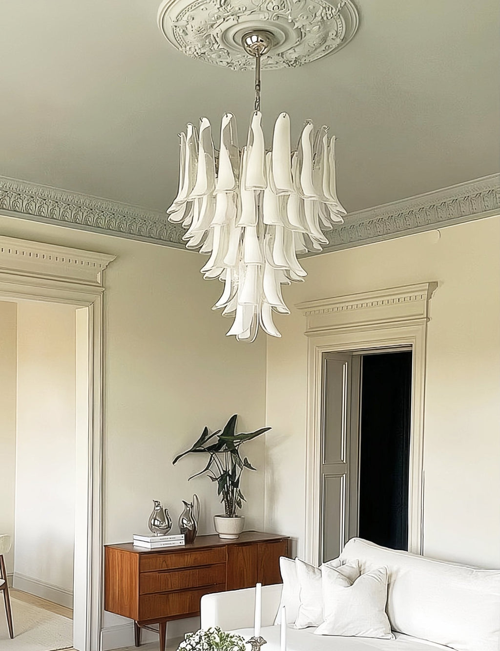 White Glass Petals Chandelier
