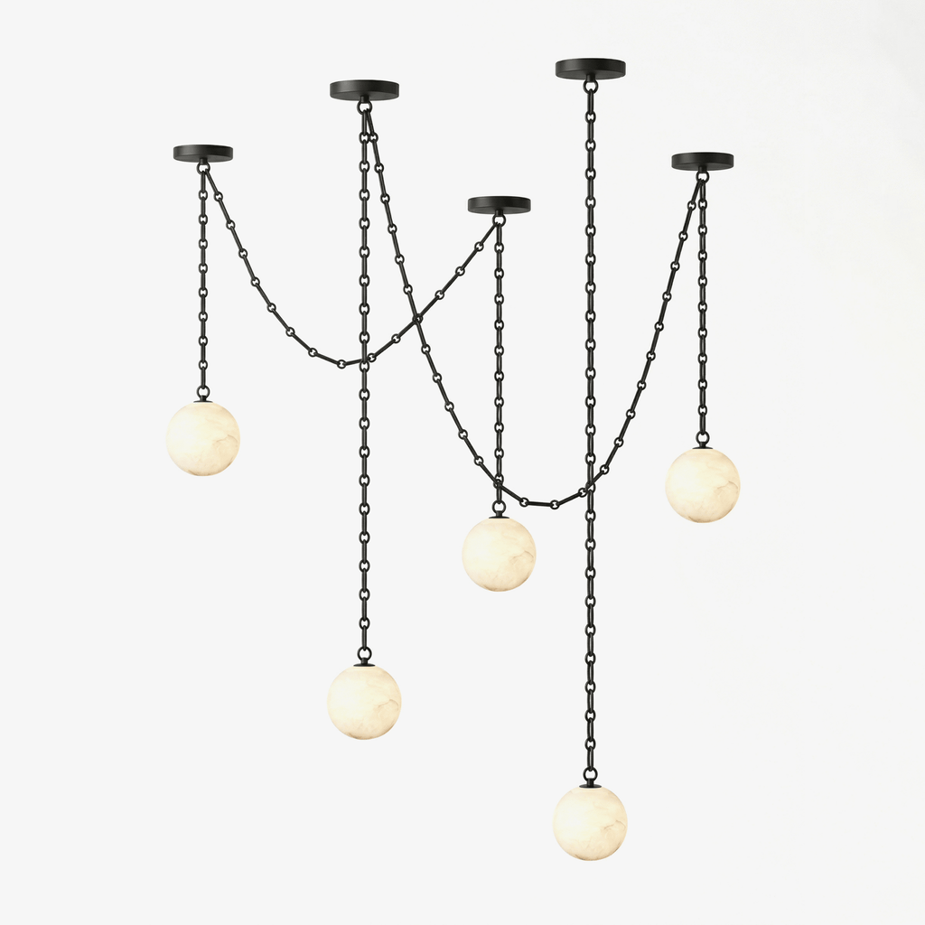 Industrial Alabaster Orb Chain Chandelier
