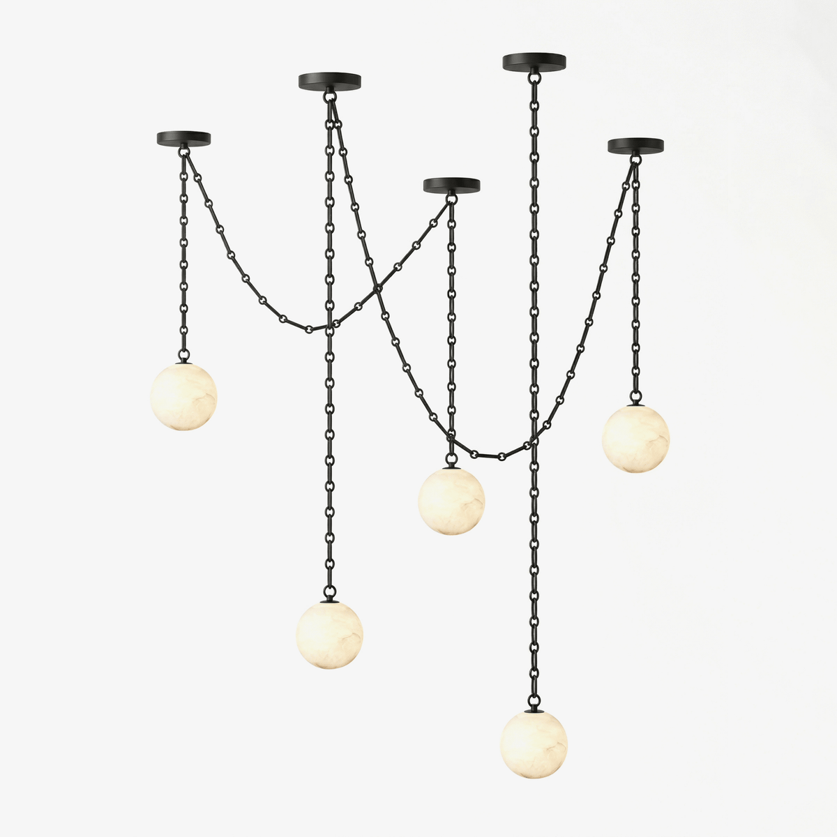 Industrial Alabaster Orb Chain Chandelier