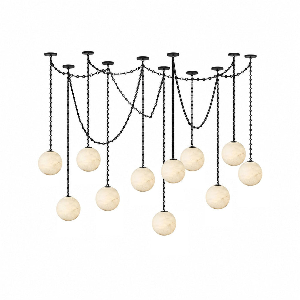 Industrial Alabaster Orb Chain Chandelier