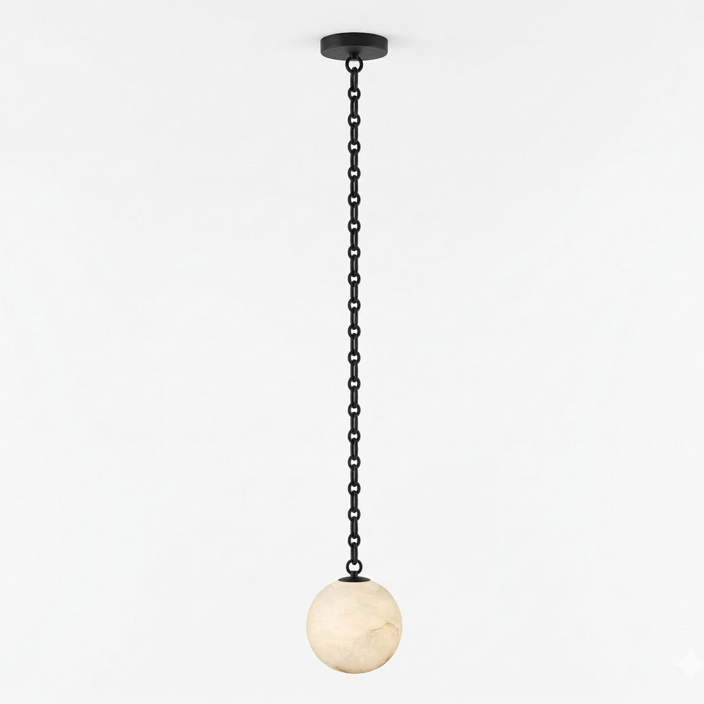 Industrial Alabaster Orb Chain Chandelier