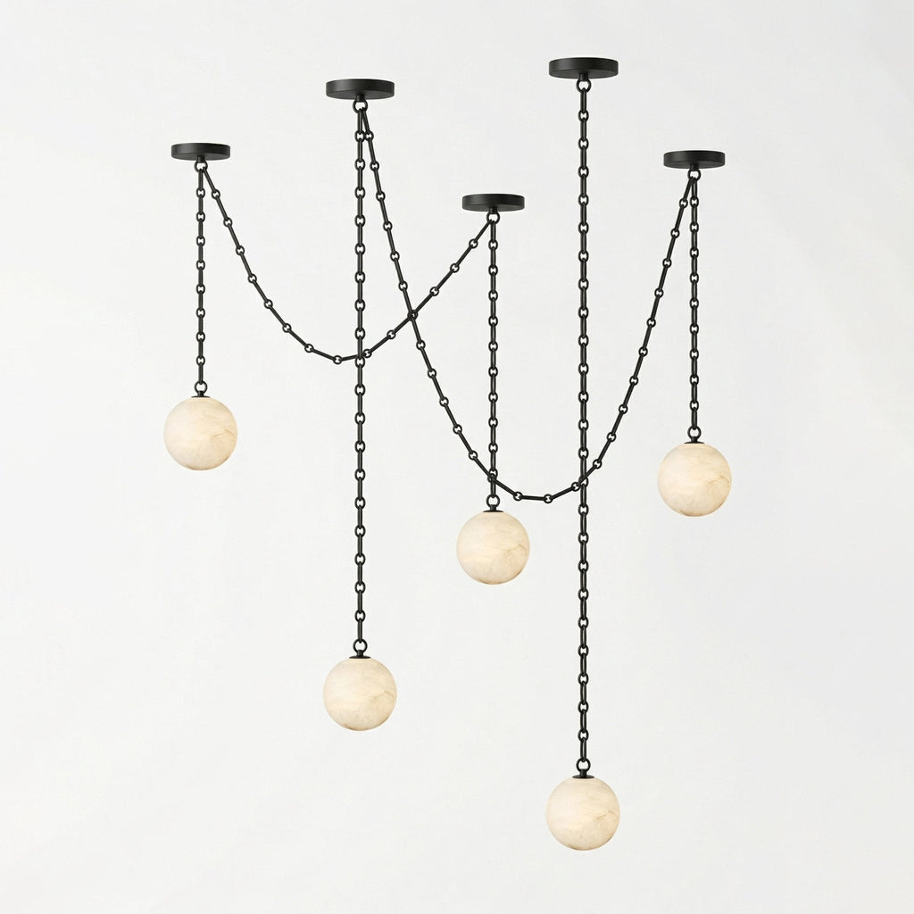 Industrial Alabaster Orb Chain Chandelier