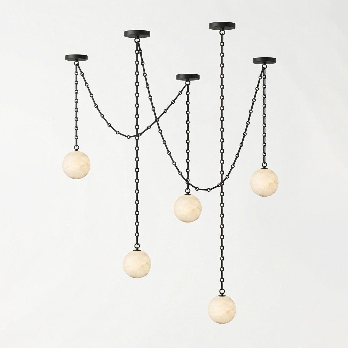 Industrial Alabaster Orb Chain Chandelier