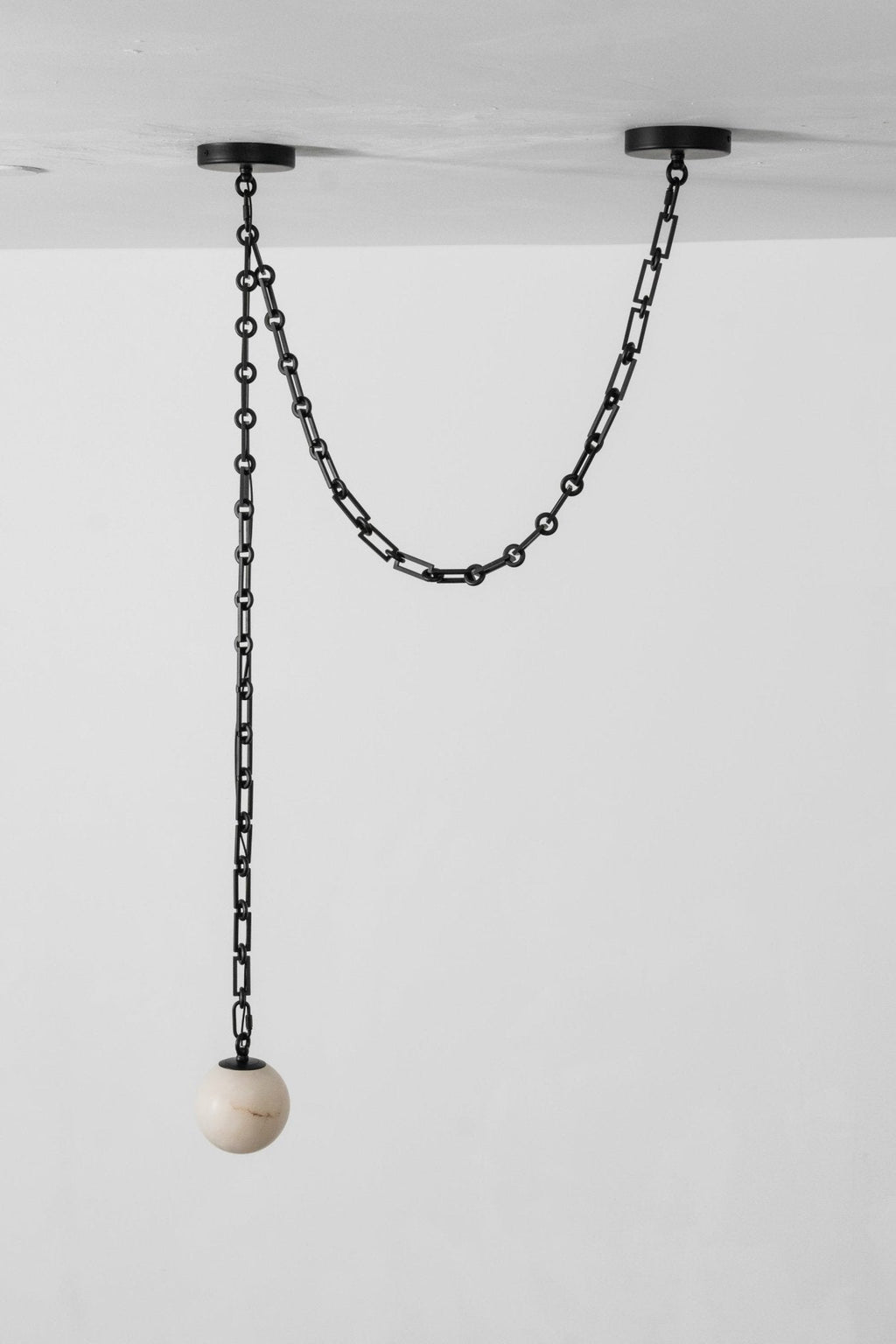 Industrial Alabaster Orb Chain Chandelier